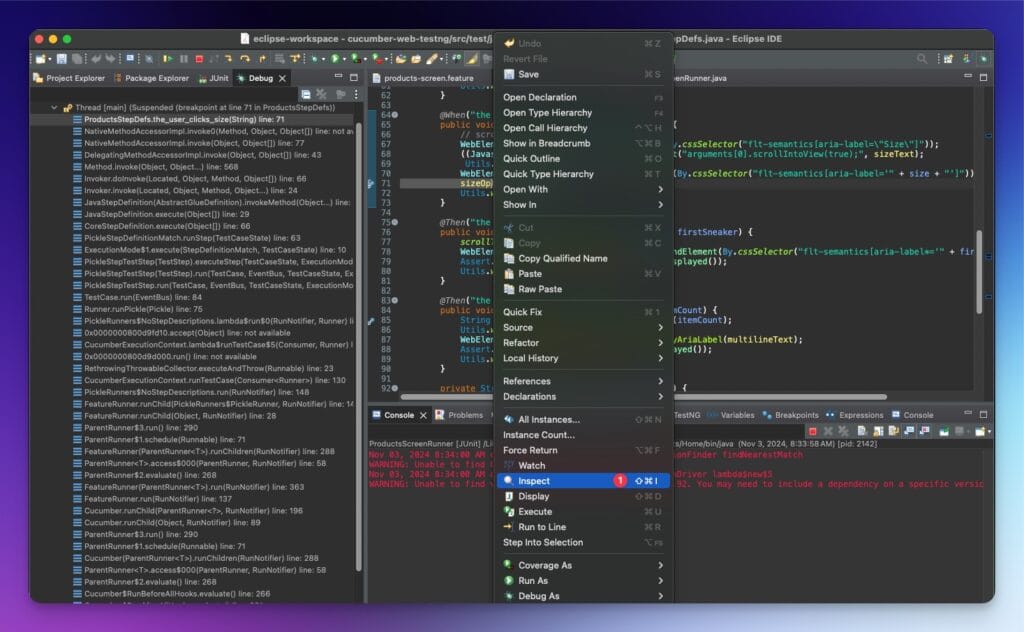 Eclipse: Debug Perspective > Inspect Variable