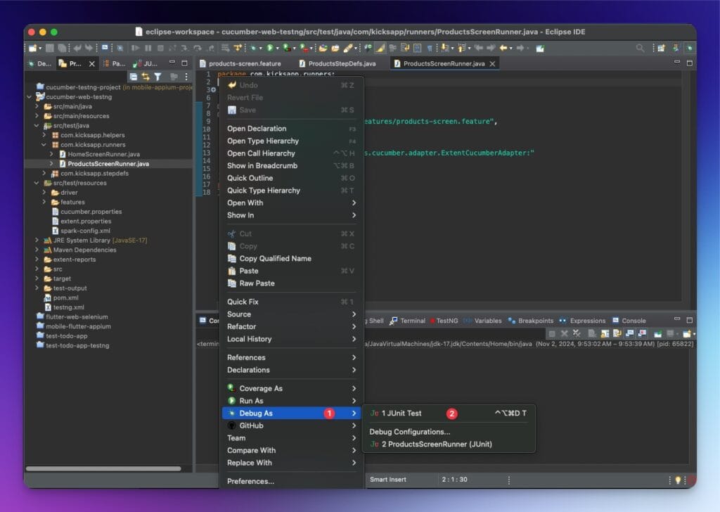 Eclipse: Debug As > JUnit Test