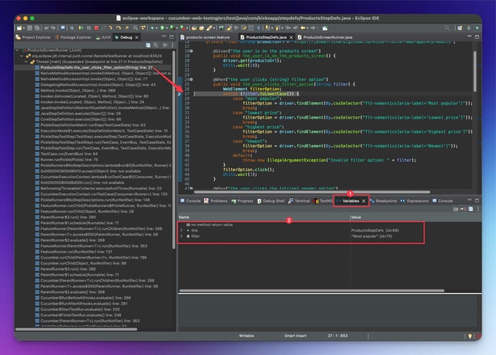 Eclipse: Debug Perspective > Variables Tab