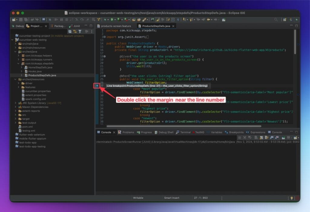 Eclipse: Setting Debug Breakpoint