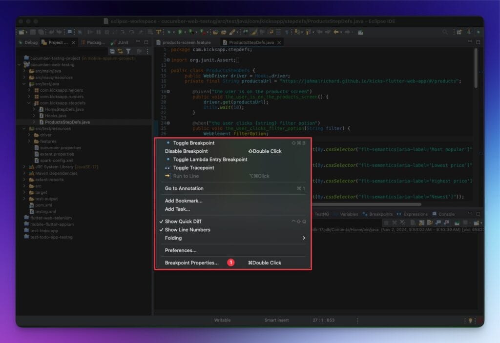 Eclipse: Breakpoint Conditional Settings
