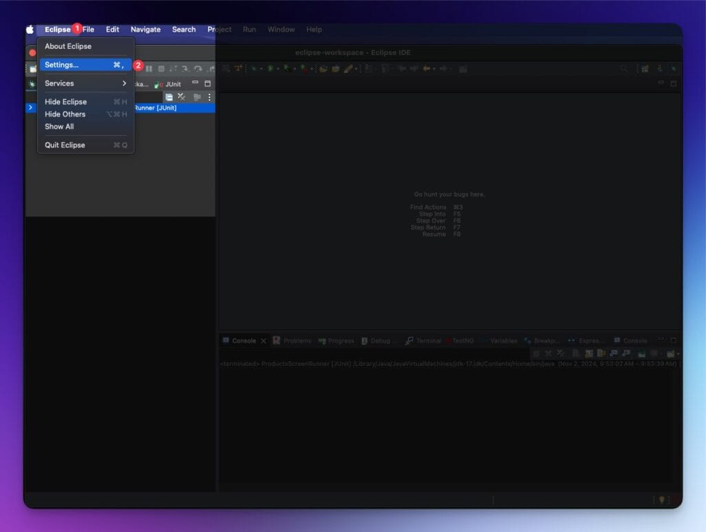 Eclipse: Navigating To Settings