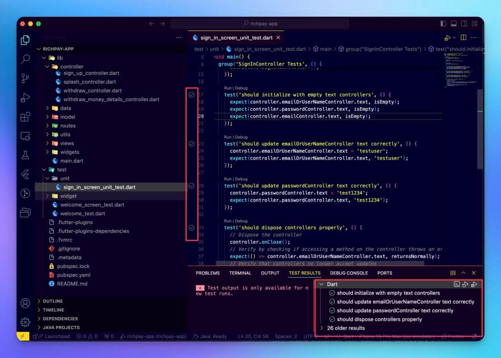 Flutter Unit Test Results