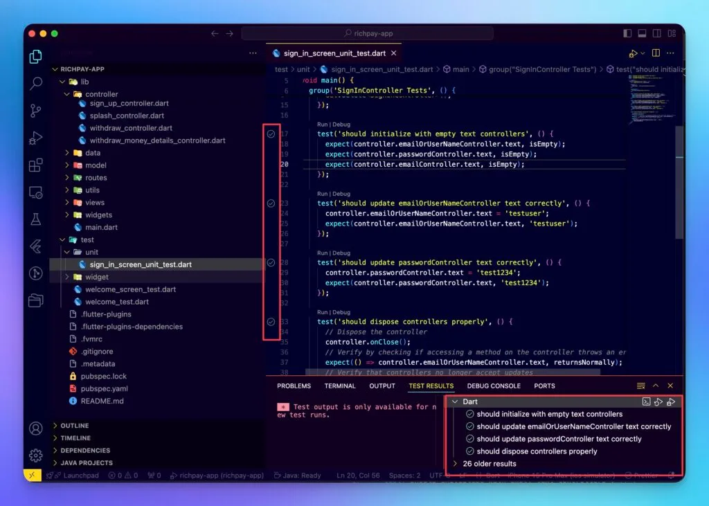 Flutter Unit Test Results