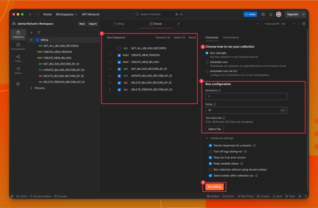 postman-running-billing-collection-runner-setup