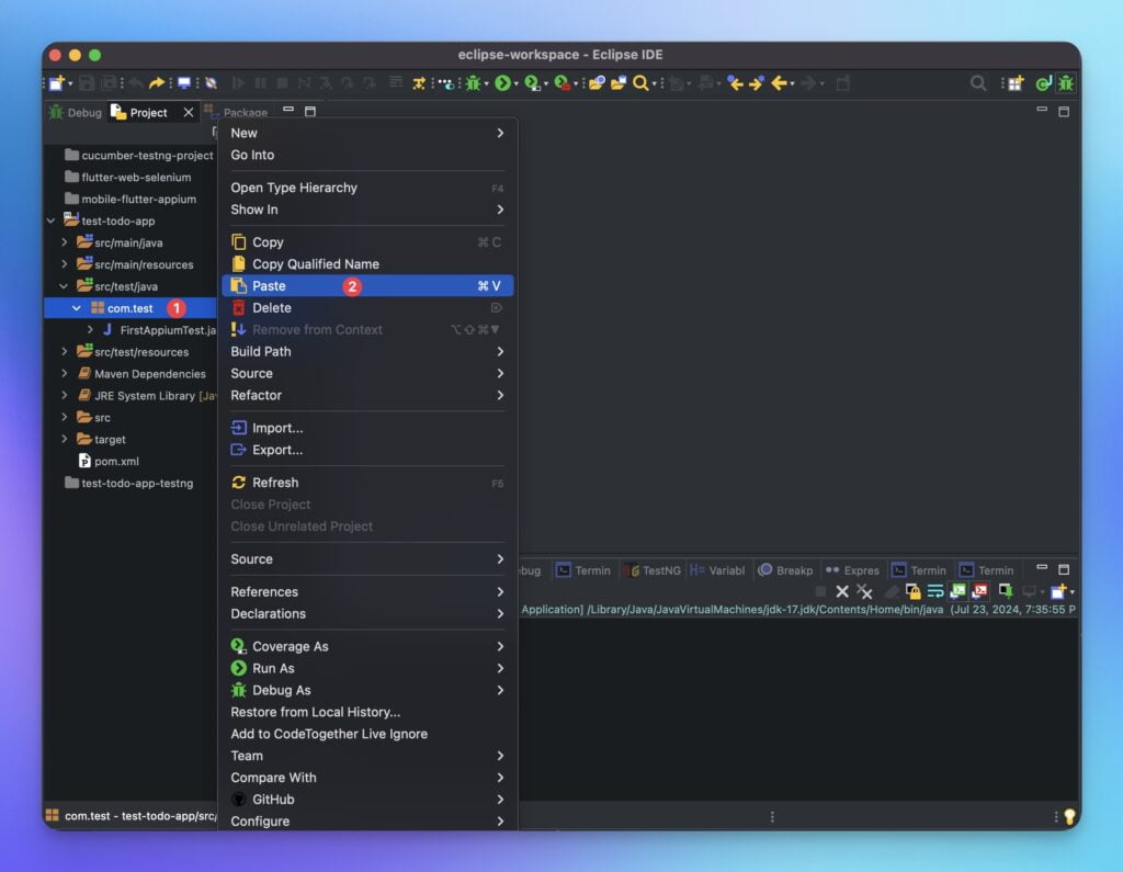 appium-pasting-firstappiumtest-class