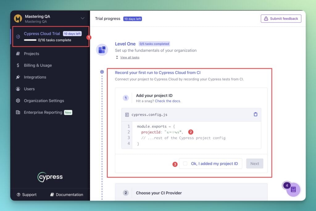cypress-setup-add-project-id