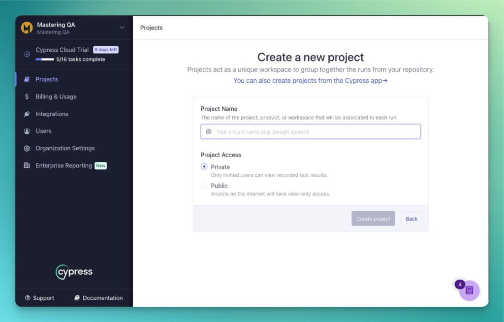 cypress-create-new-project