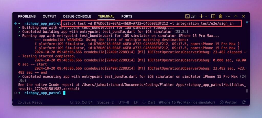 Running Patrol Test Sign In Screen Directory