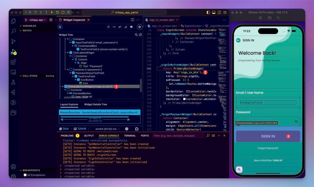 Widget Inspector Sign In Button
