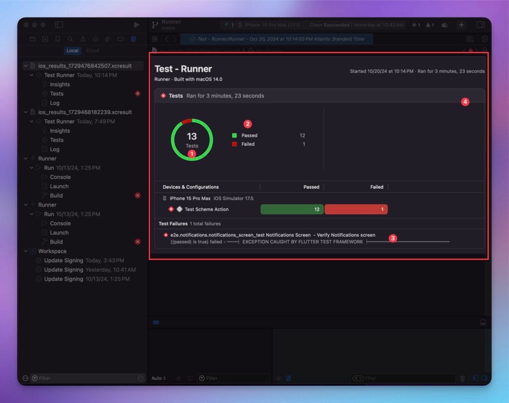 IOS Test Passed & Failed Results